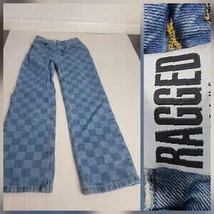 RAGGED PRIEST JEANS Womens 24 Checkerboard print Wide Leg Denim Retro 90s Inspo
